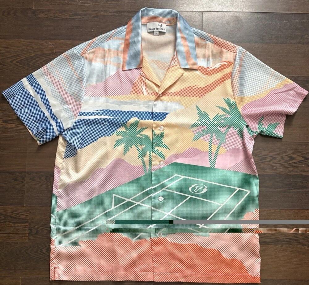 Sergio Tacchini Riviera Tennis Camp Shirt Men's M Pastel